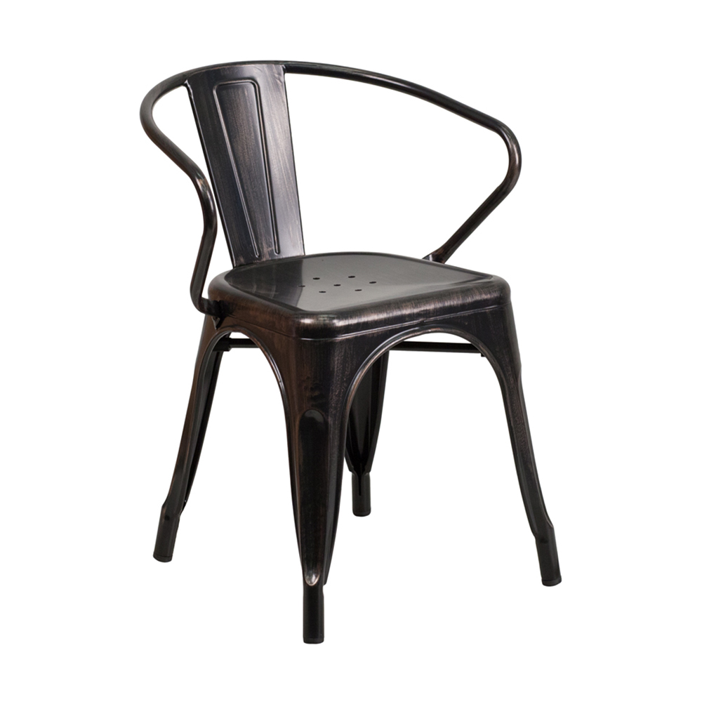 Commercial Grade Black-Antique Gold Metal Indoor-Outdoor Chair with Arms