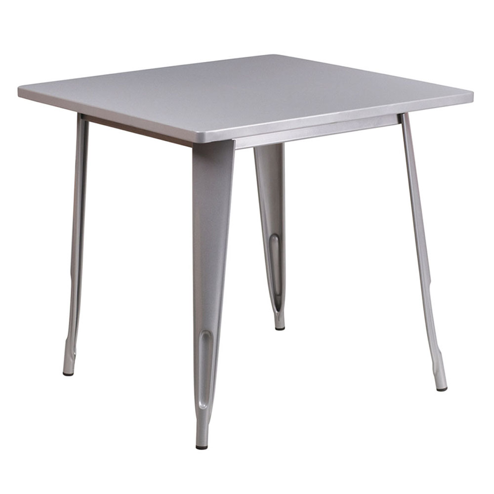 Commercial Grade 31.5" Square Silver Metal Indoor-Outdoor Table