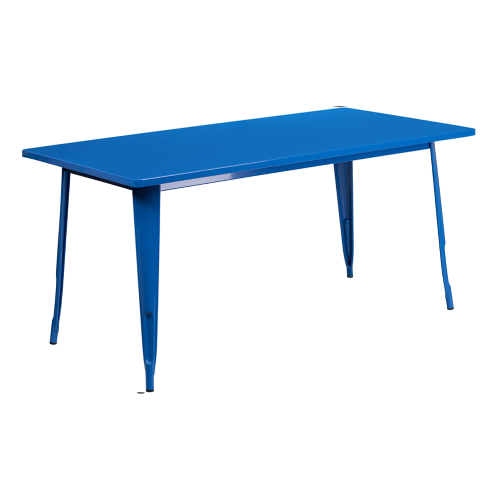 Commercial Grade 31.5" x 63" Rectangular Blue Metal Indoor-Outdoor Table