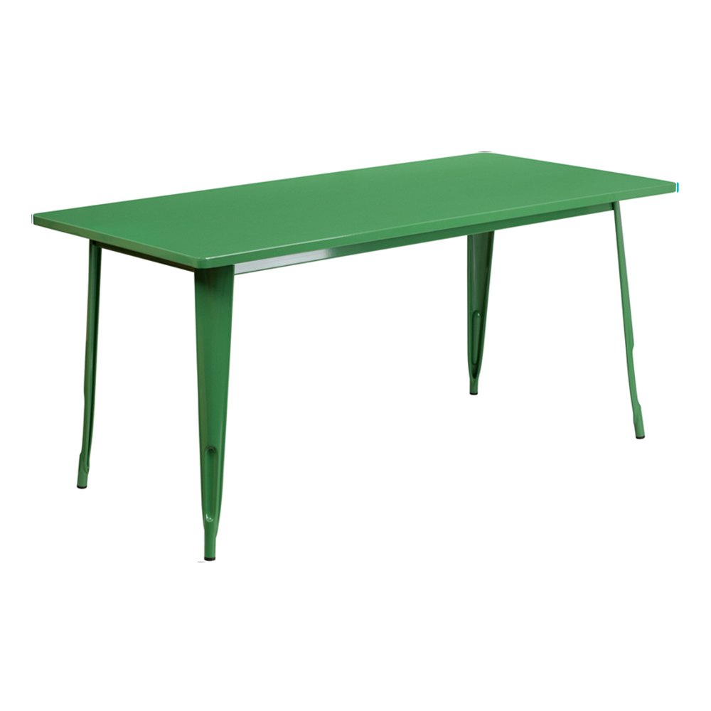 Commercial Grade 31.5" x 63" Rectangular Green Metal Indoor-Outdoor Table