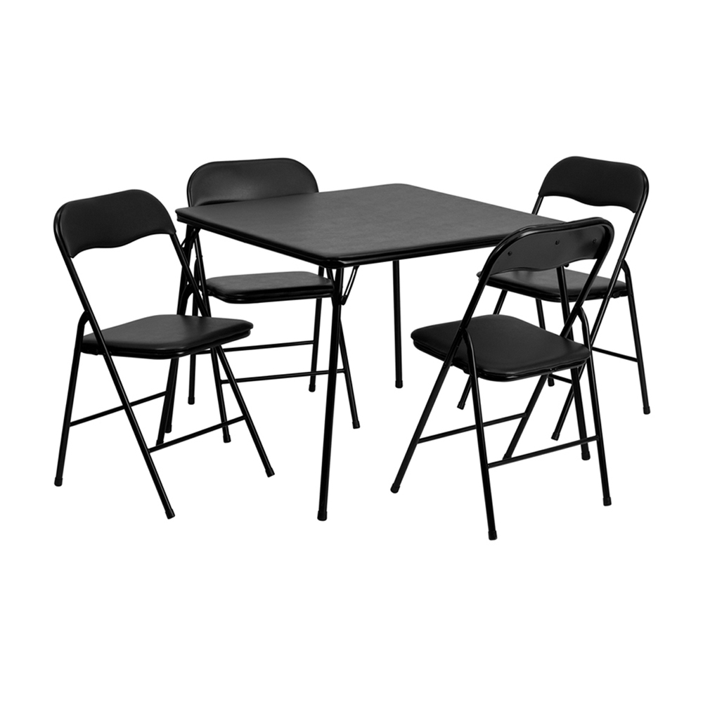 5 Piece Black Folding Card Table and Chair Set