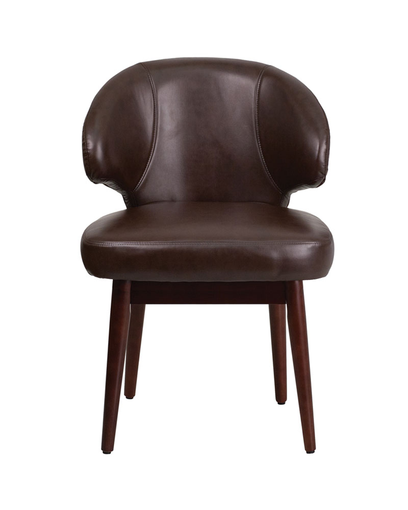 Comfort Back Series Brown LeatherSoft Side Reception Chair with Walnut Legs