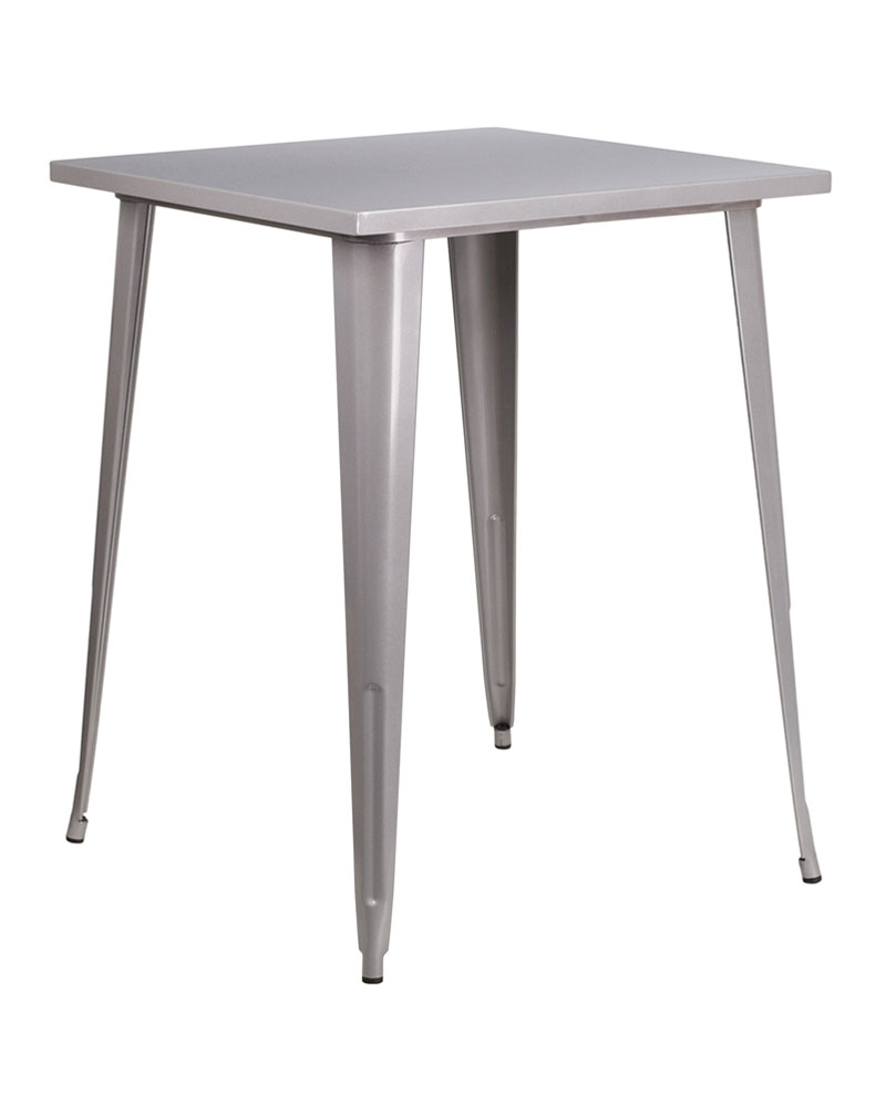 Commercial Grade 31.5" Square Silver Metal Indoor-Outdoor Bar Height Table