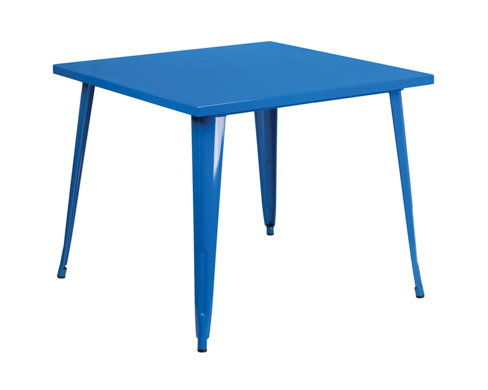 Commercial Grade 35.5" Square Blue Metal Indoor-Outdoor Table