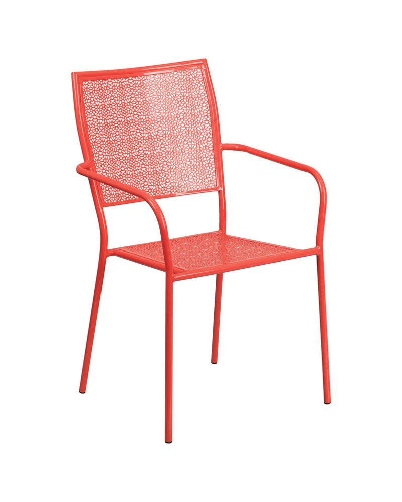 Commercial Grade Coral Indoor-Outdoor Steel Patio Arm Chair with Square Back