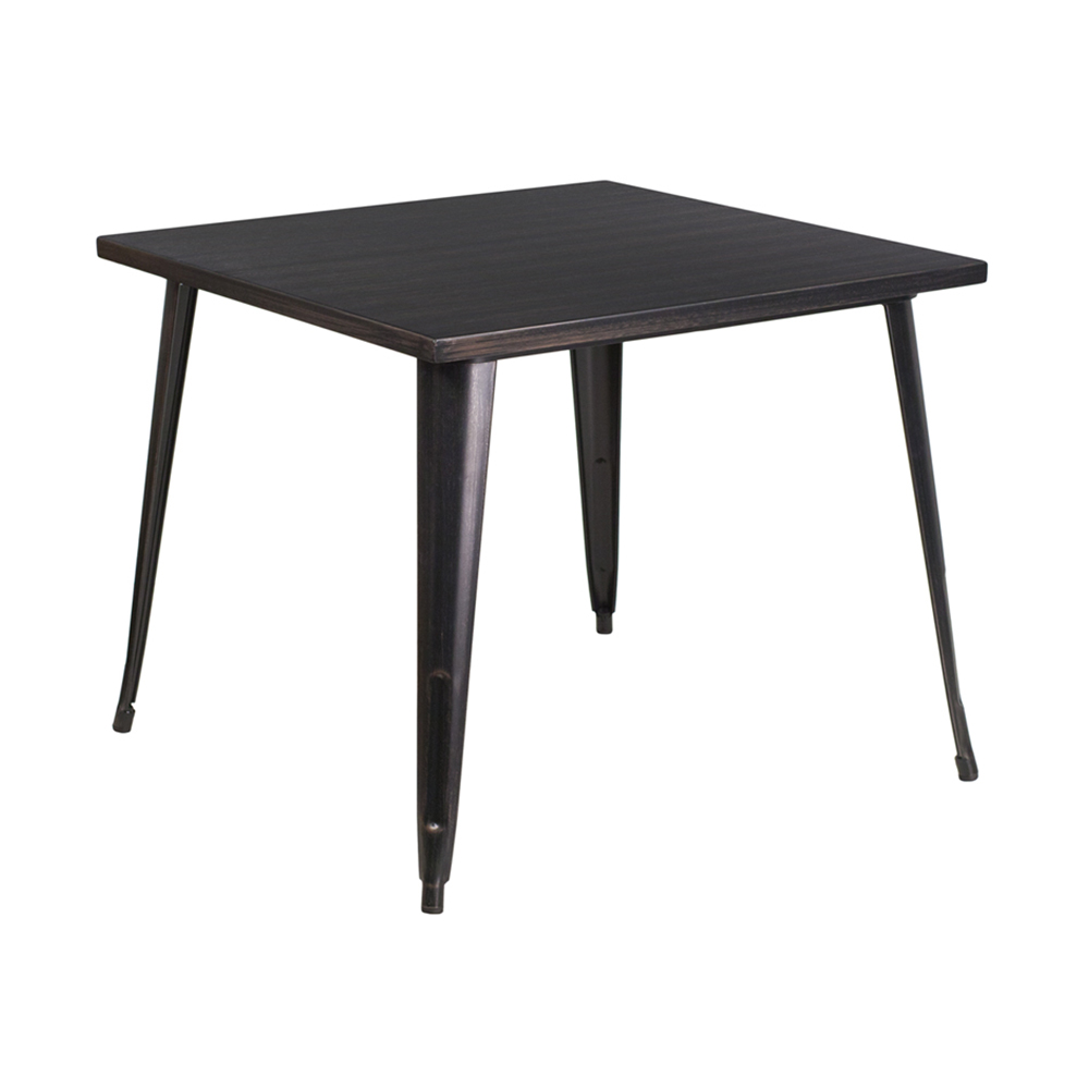 Commercial Grade 35.5" Square Black-Antique Gold Metal Indoor-Outdoor Table