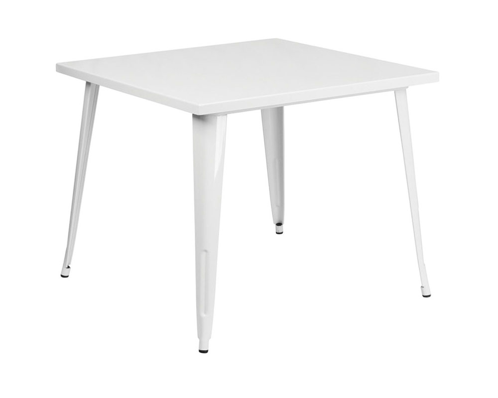 Commercial Grade 35.5" Square White Metal Indoor-Outdoor Table