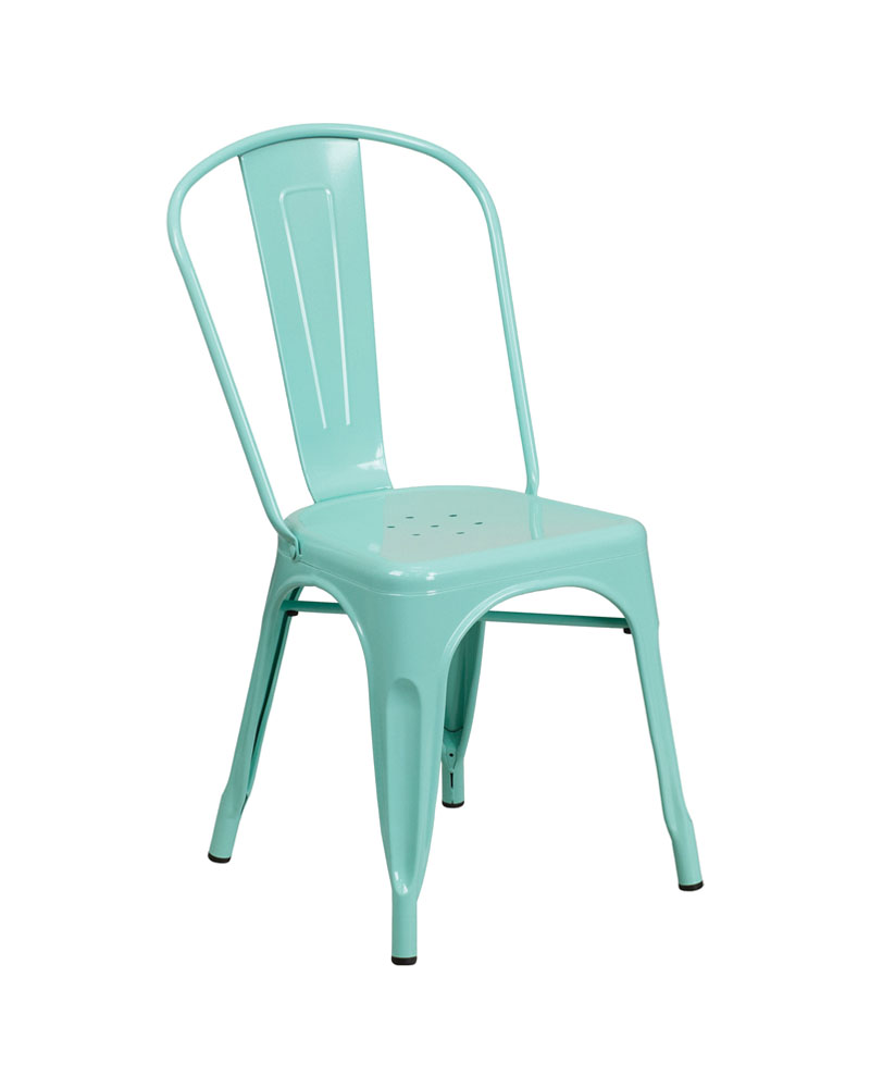 Commercial Grade Mint Green Metal Indoor-Outdoor Stackable Chair