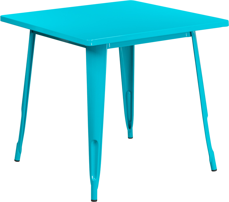 Commercial Grade 31.5" Square Crystal Teal-Blue Metal Indoor-Outdoor Table