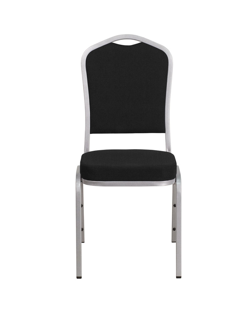 HERCULES Series Crown Back Stacking Banquet Chair in Black Fabric - Silver Frame