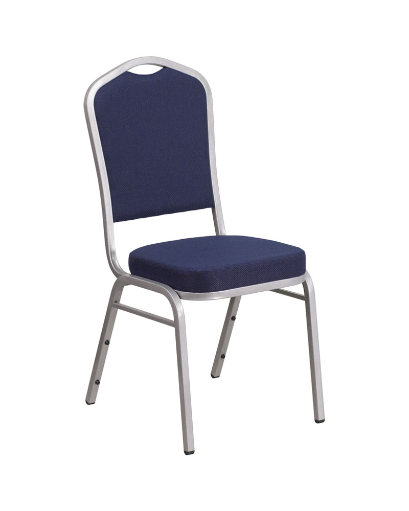 HERCULES Series Crown Back Stacking Banquet Chair in Navy Fabric - Silver Frame