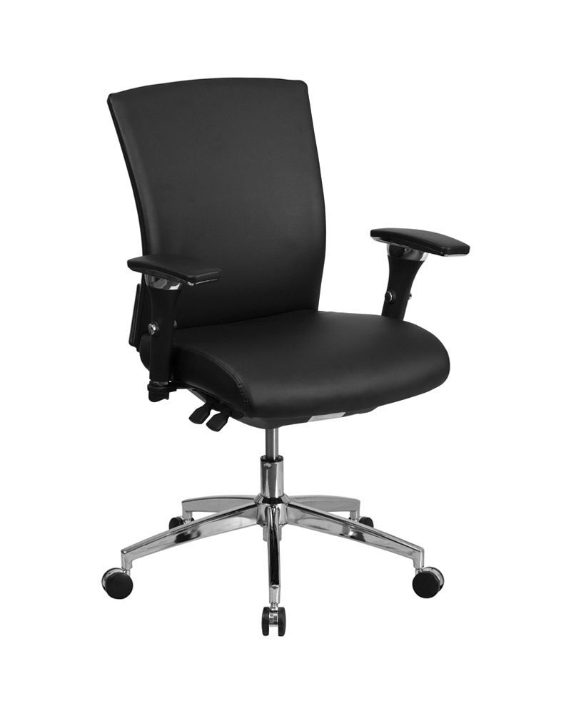 HERCULES Series 24/7 Intensive Use 300 lb. Rated Black- LeatherSoft Multifunction Ergonomic Office Chair with Seat Slider