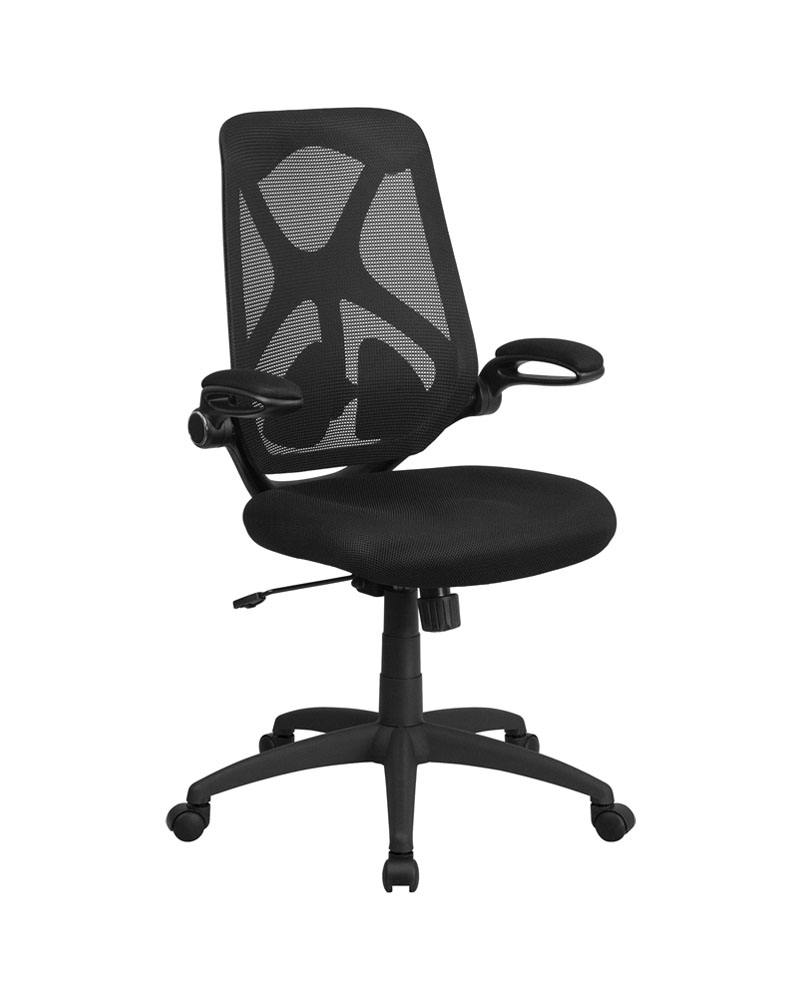 High Back Black Mesh Executive Swivel Ergonomic Office Chair with Adjustable Lumbar, 2-Paddle Control and Flip-Up Arms