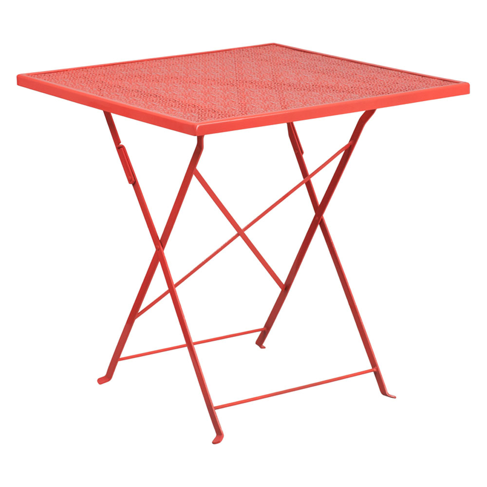 Commercial Grade 28" Square Coral Indoor-Outdoor Steel Folding Patio Table