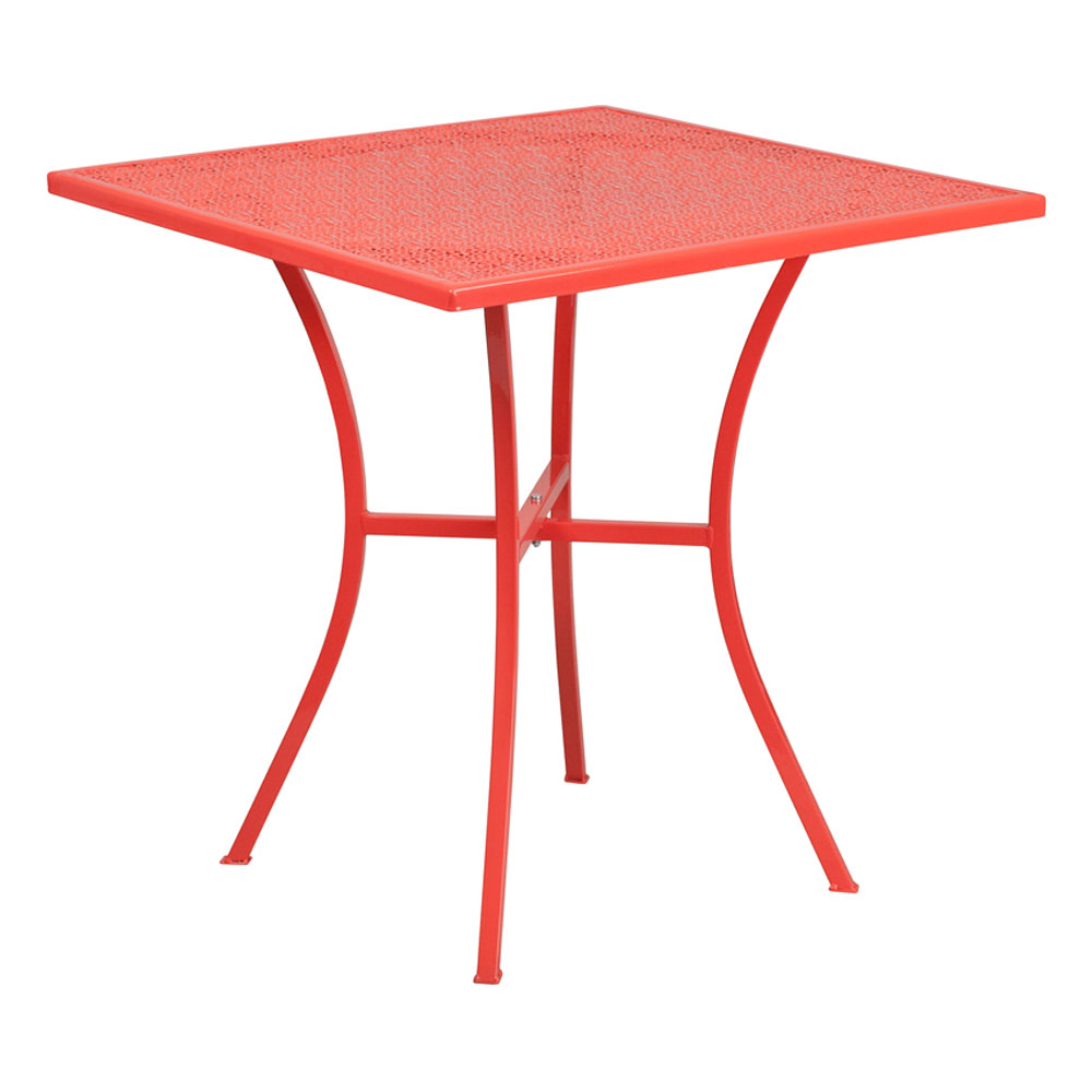 Commercial Grade 28" Square Coral Indoor-Outdoor Steel Patio Table