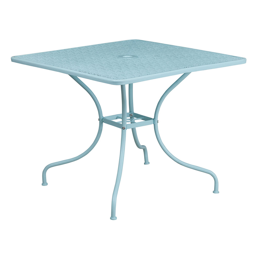 Commercial Grade 35.5" Square Sky Blue Indoor-Outdoor Steel Patio Table