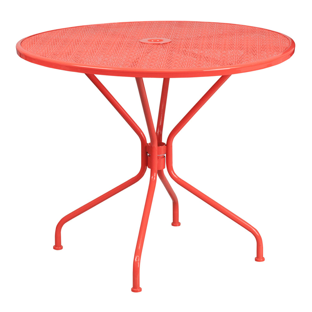 Commercial Grade 35.25" Round Coral Indoor-Outdoor Steel Patio Table