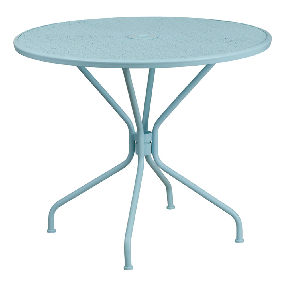 Commercial Grade 35.25" Round Sky Blue Indoor-Outdoor Steel Patio Table