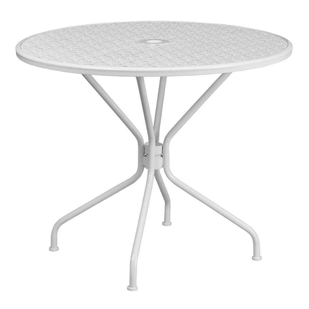 Commercial Grade 35.25" Round White Indoor-Outdoor Steel Patio Table
