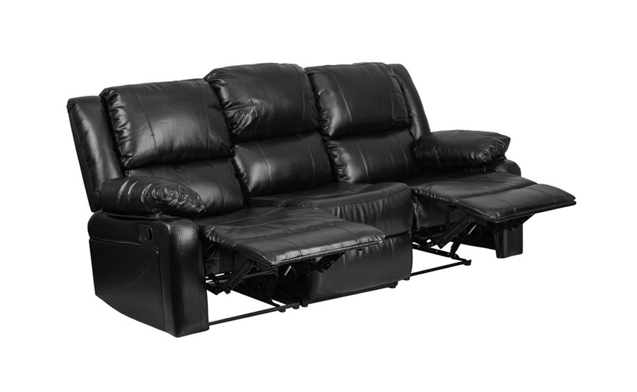 Harmony Series Black LeatherSoft Sofa with Two Built-In Recliners