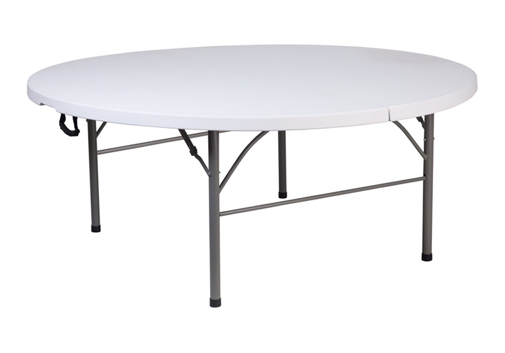5.89-Foot Round Bi-Fold Granite White Plastic Banquet and Event Folding Table with Carrying Handle