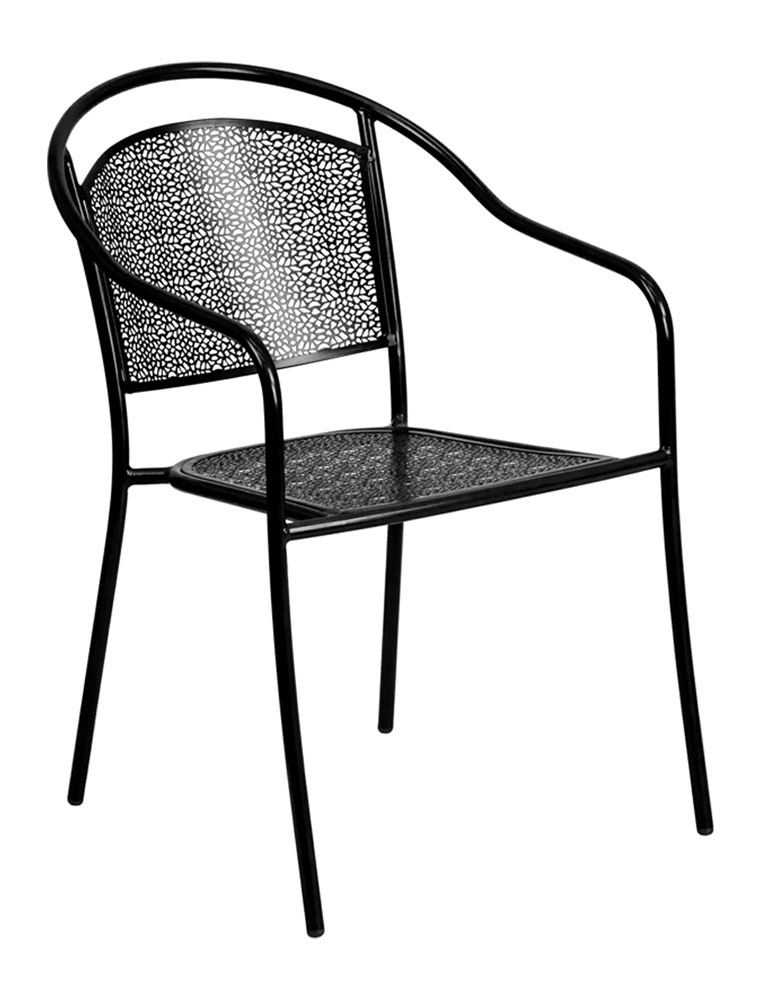 Commercial Grade Black Indoor-Outdoor Steel Patio Arm Chair with Round Back