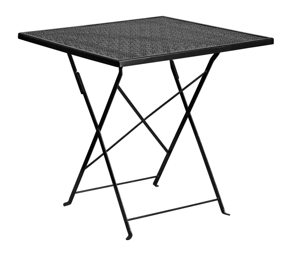 Commercial Grade 28" Square Black Indoor-Outdoor Steel Folding Patio Table