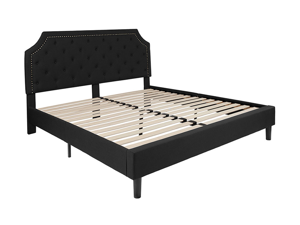 Brighton King Size Tufted Upholstered Platform Bed in Black Fabric
