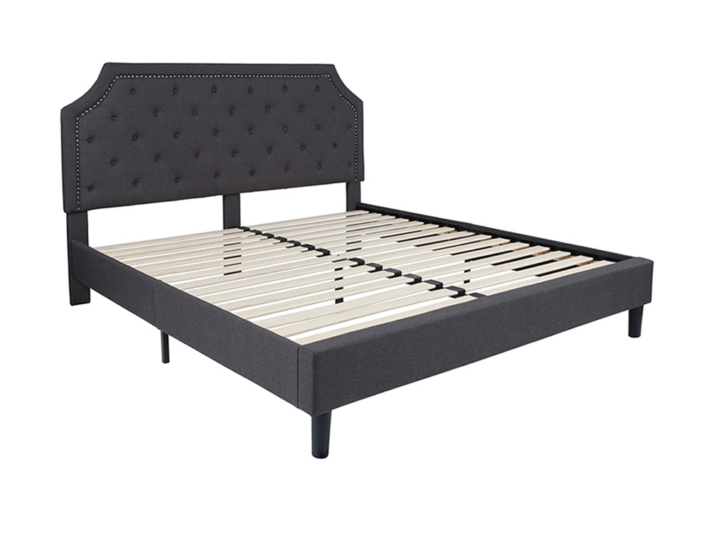Brighton King Size Tufted Upholstered Platform Bed in Dark Gray Fabric