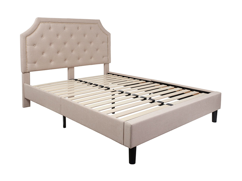 Brighton Queen Size Tufted Upholstered Platform Bed in Beige Fabric