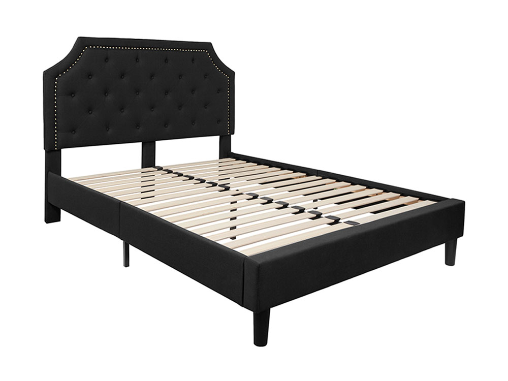 Brighton Queen Size Tufted Upholstered Platform Bed in Black Fabric