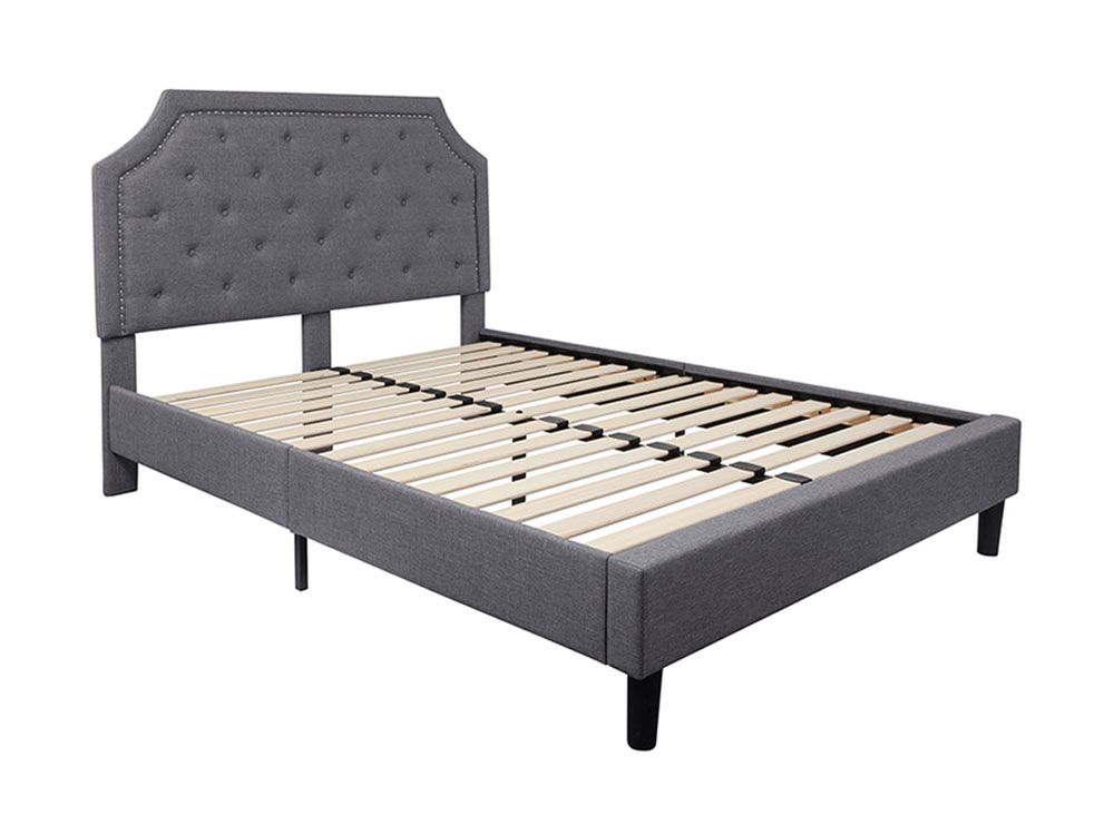 Brighton Queen Size Tufted Upholstered Platform Bed in Light Gray Fabric