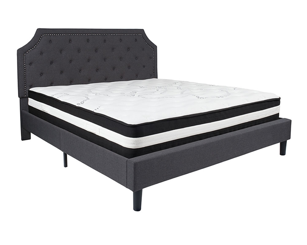 Brighton King Size Tufted Upholstered Platform Bed in Dark Gray Fabric with Pocket Spring Mattress