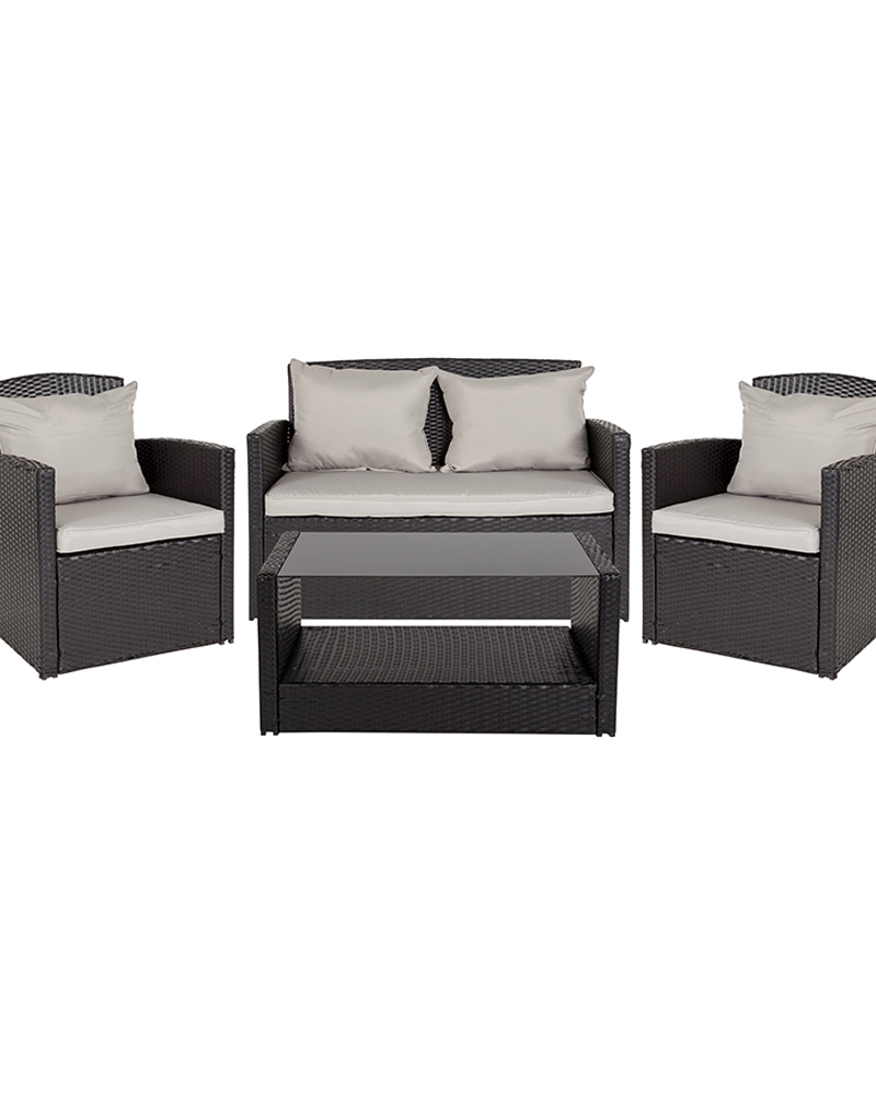 Aransas Series 4 Piece Black Patio Set with Gray Back Pillows and Seat Cushions