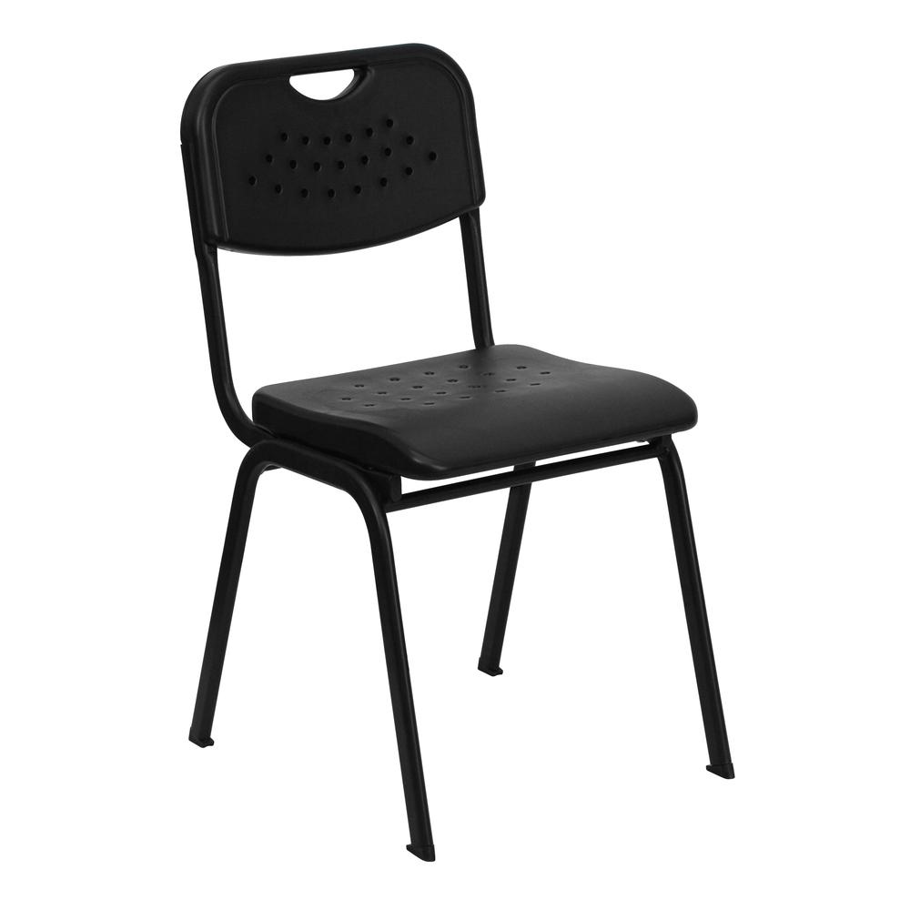 HERCULES Series 880 lb. Capacity Black Plastic Stack Chair with Open Back and Black Frame
