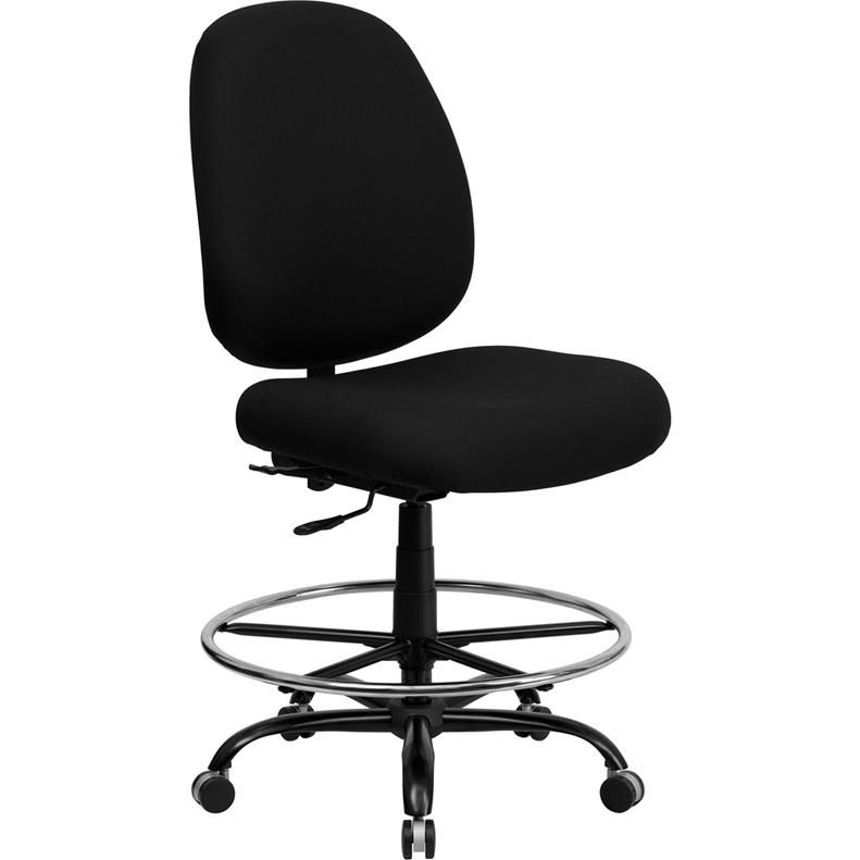 Black Fabric Ergonomic Drafting Chair with Adjustable Back Height