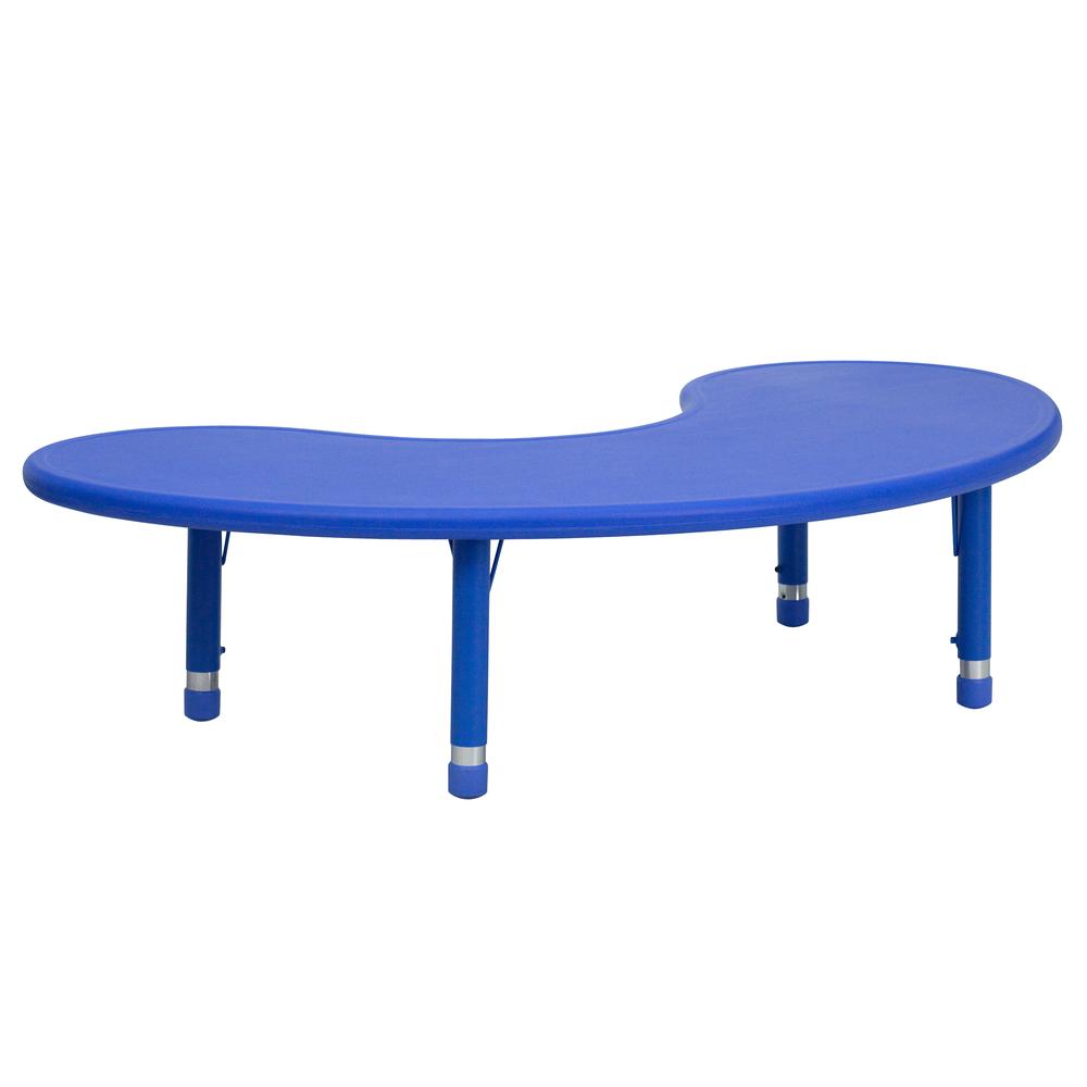 35''W x 65''L Half-Moon Blue Plastic Height Adjustable Activity Table