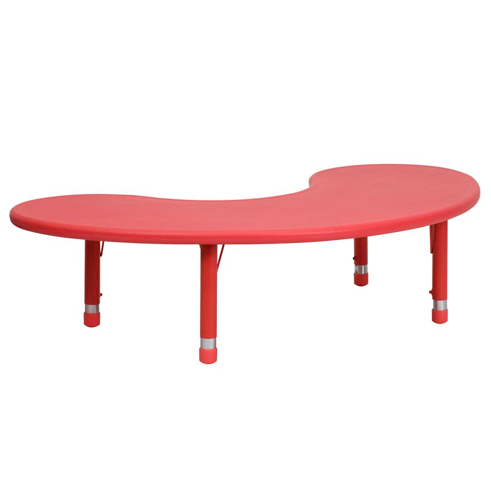 35''W x 65''L Half-Moon Red Plastic Height Adjustable Activity Table