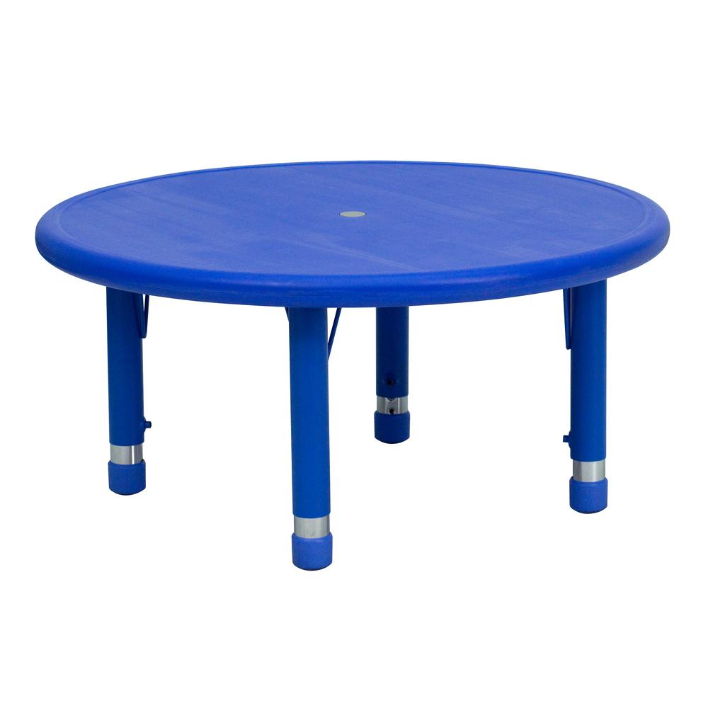 33'' Round Blue Plastic Height Adjustable Activity Table