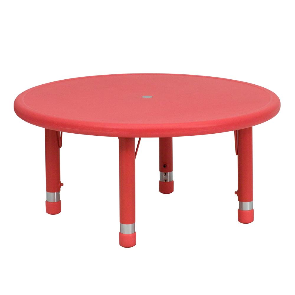 33'' Round Red Plastic Height Adjustable Activity Table