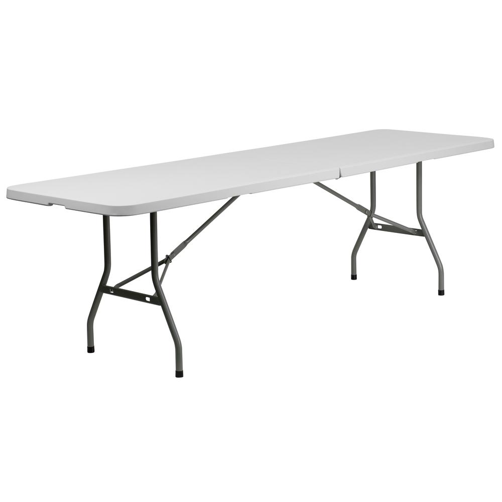 8-Foot Bi-Fold Granite White Plastic Banquet and Event Folding Table with Carrying Handle