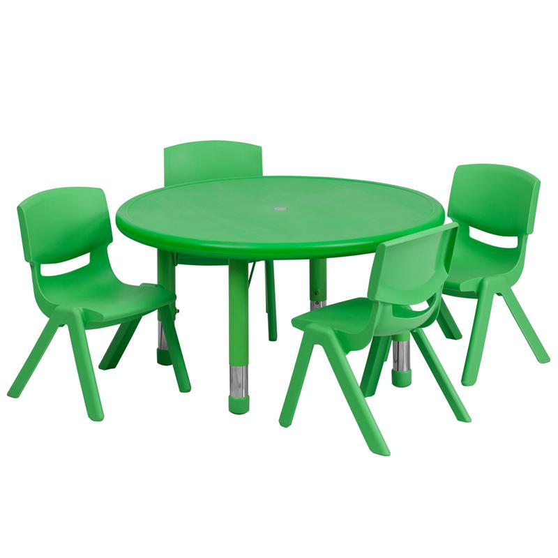 33'' Round Green Plastic Height Adjustable Activity Table Set with 4 Chairs