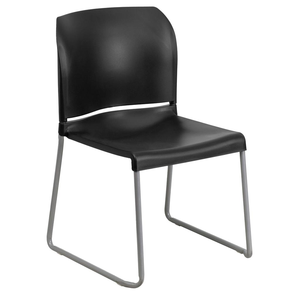 HERCULES Series 880 lb. Capacity Black Full Back Contoured Stack Chair with Gray Powder Coated Sled Base
