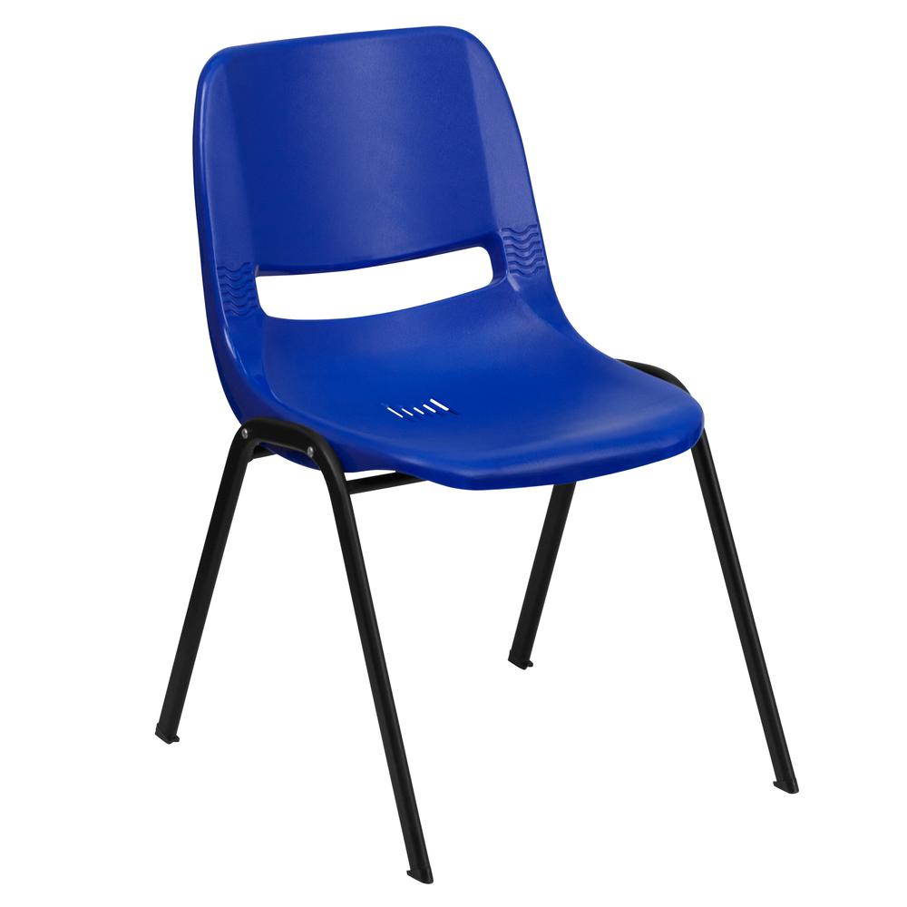 HERCULES Series 440 lb. Capacity Kid's Navy Ergonomic Shell Stack Chair with Black Frame and 12" Seat Height