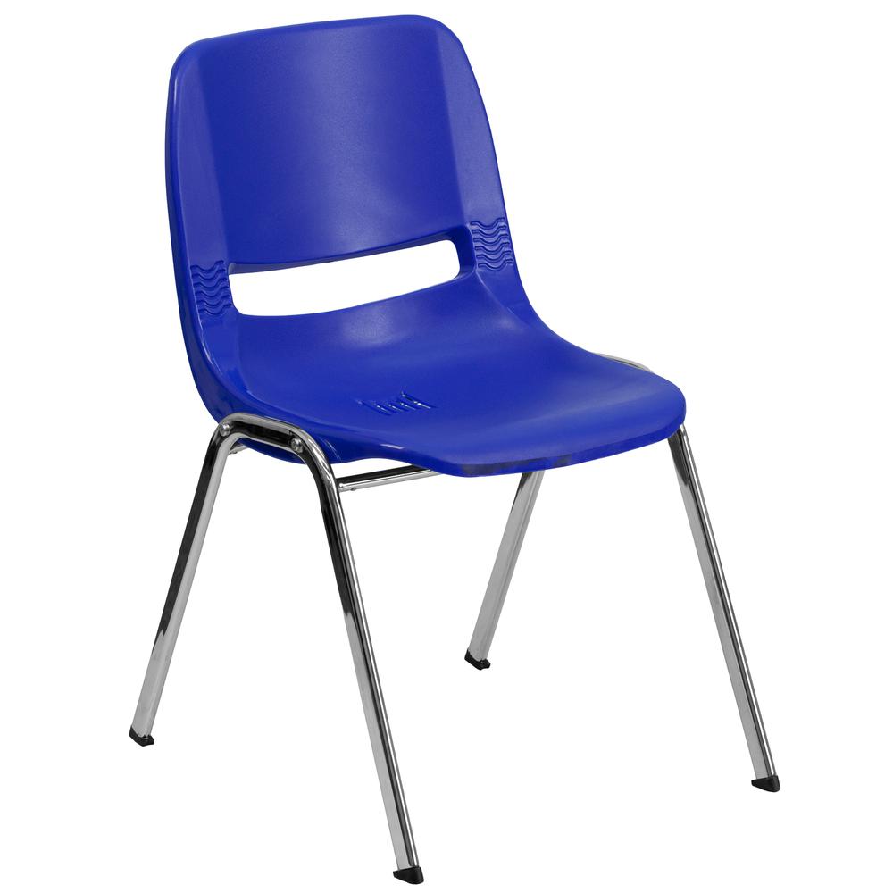 HERCULES Series 661 lb. Capacity Navy Ergonomic Shell Stack Chair with Chrome Frame and 16'' Seat Height