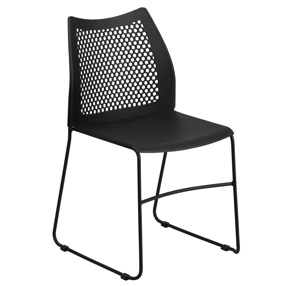 HERCULES Series 661 lb. Capacity Black Stack Chair with Air-Vent Back and Black Powder Coated Sled Base
