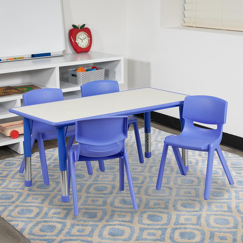 23.625''W x 47.25''L Rectangular Blue Plastic Height Adjustable Activity Table Set with 4 Chairs