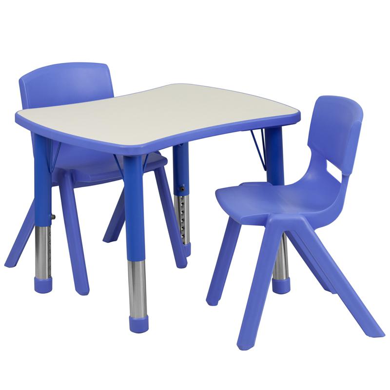 21.875''W x 26.625''L Rectangular Blue Plastic Height Adjustable Activity Table Set with 2 Chairs