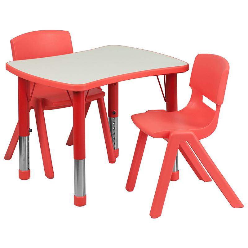 21.875''W x 26.625''L Rectangular Red Plastic Height Adjustable Activity Table Set with 2 Chairs