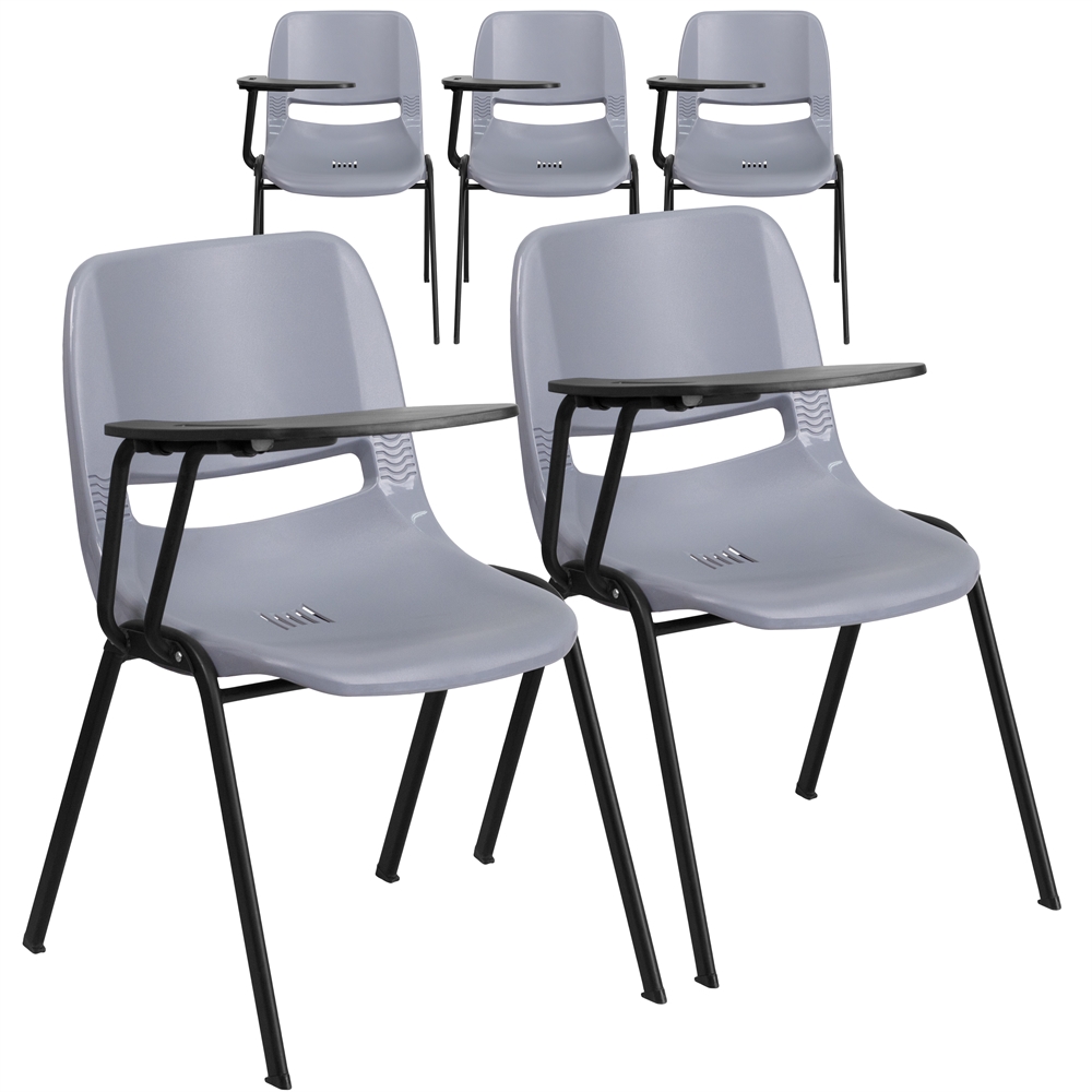 5 Pk. Gray Ergonomic Shell Chair with Right Handed Flip-Up Tablet Arm